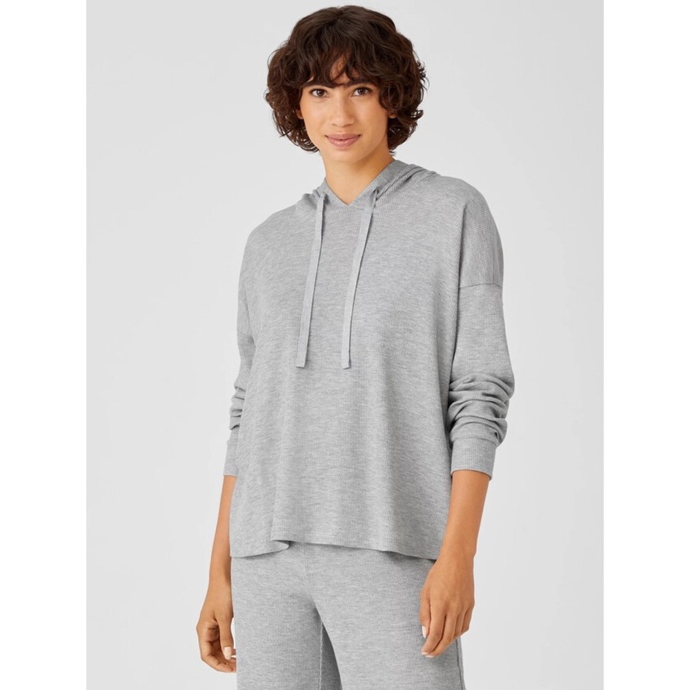 Eileen Fisher Hoodie Waffle Knit Top Womens Medium Loungewear Boxy